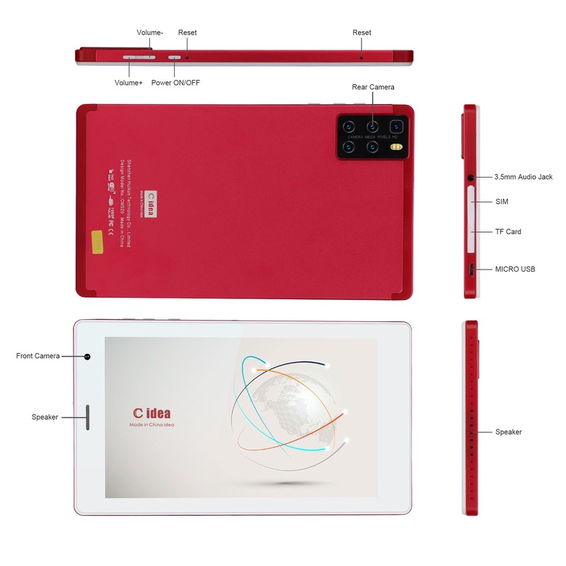 C fikir Taşınabilir ve Kolay Kullanımlı 7 Inç Dokunmatik Ekranlı Tablet Yüksek Çözünürlüklü Ekran CM520 (kırmızı)