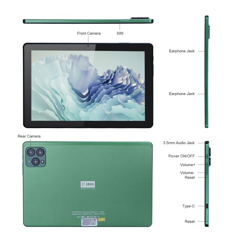 C fikir 10 Inch Tablet PC 13MP + 16MP Kameralar ve 256GB Genişletilmiş Bellek Yüksek Tanımlı IPS Ekranı CM8000plus