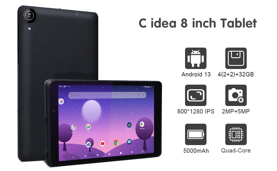 C fikir Gençlik 8 Inch Tablet Android 13 mavi ışık ekranı ile, WiFi, 32GB + 64GB, 800*1280 IPS incell CM826