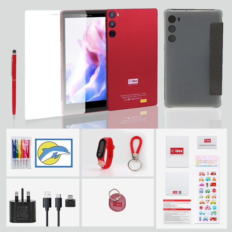 C Idea 7 Inch Tablet 6GB RAM 128GB ROM SIM ile Öğrenciler için Android Tablet PC CM525 Kırmızı