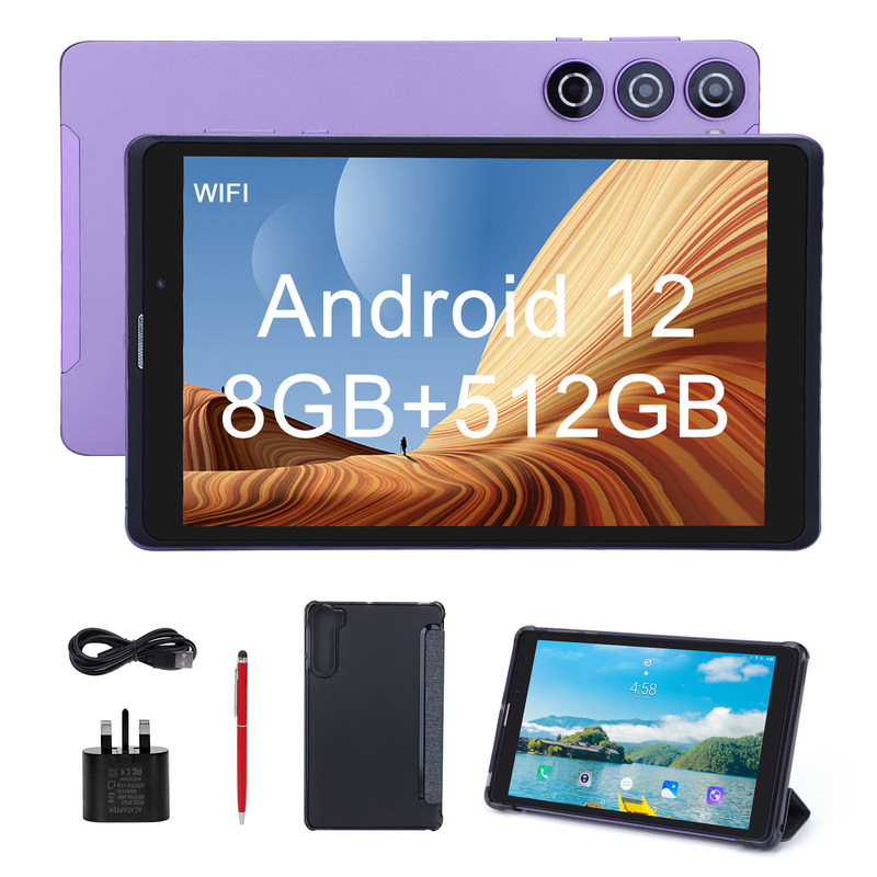 C fikir 8 inç Android Tablet PC Üretici Android 12 Quad Core 8GB + 512GB Depolama IPS HD Ekran CM835 ((mor)
