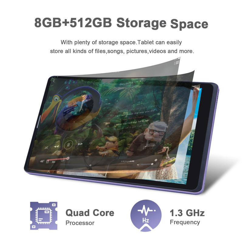 C fikir 8 inç Android Tablet PC Üretici Android 12 Quad Core 8GB + 512GB Depolama IPS HD Ekran CM835 ((mor)