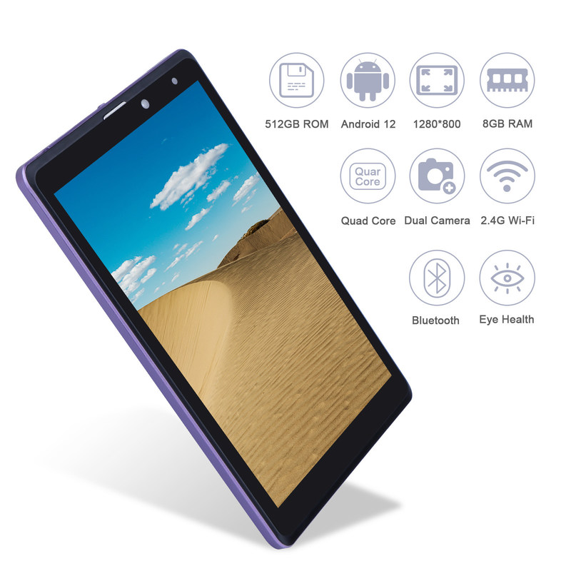 C fikir 8 inç Android Tablet PC Üretici Android 12 Quad Core 8GB + 512GB Depolama IPS HD Ekran CM835 ((mor)