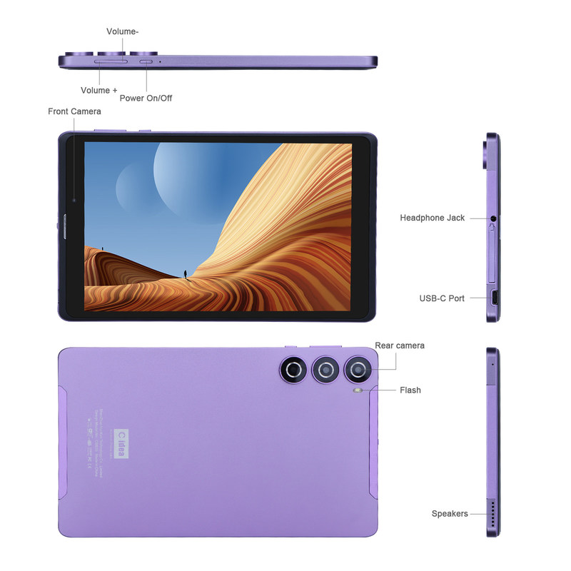 C fikir 8 inç Android Tablet PC Üretici Android 12 Quad Core 8GB + 512GB Depolama IPS HD Ekran CM835 ((mor)