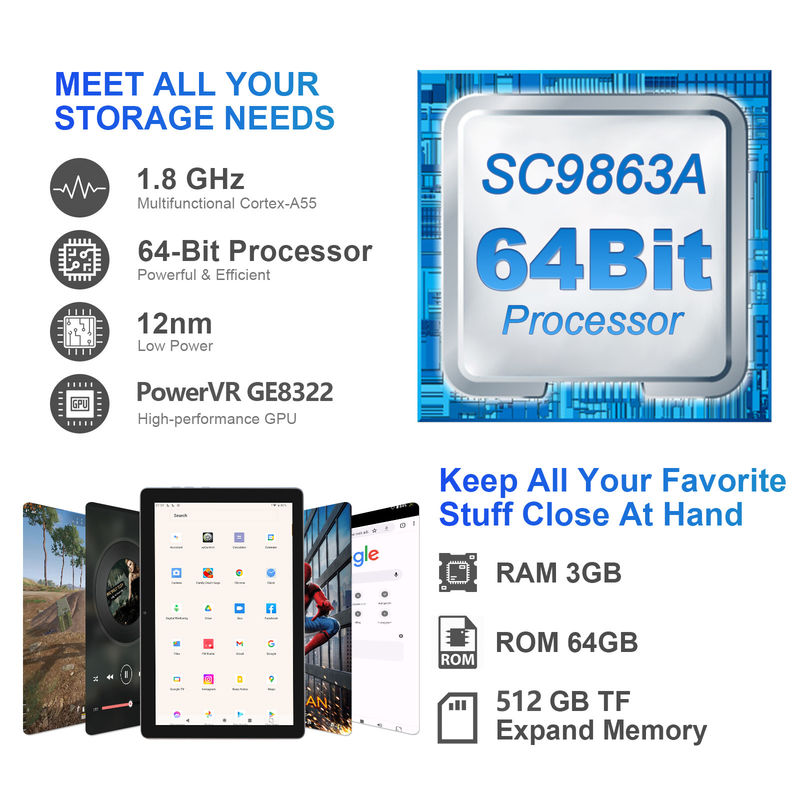 C fikir 3GB RAM 64GB ROM 10 Inch Android Tablet PC 512GB Genişlet HD IPS Ekranı CM9000 Uzay Gri
