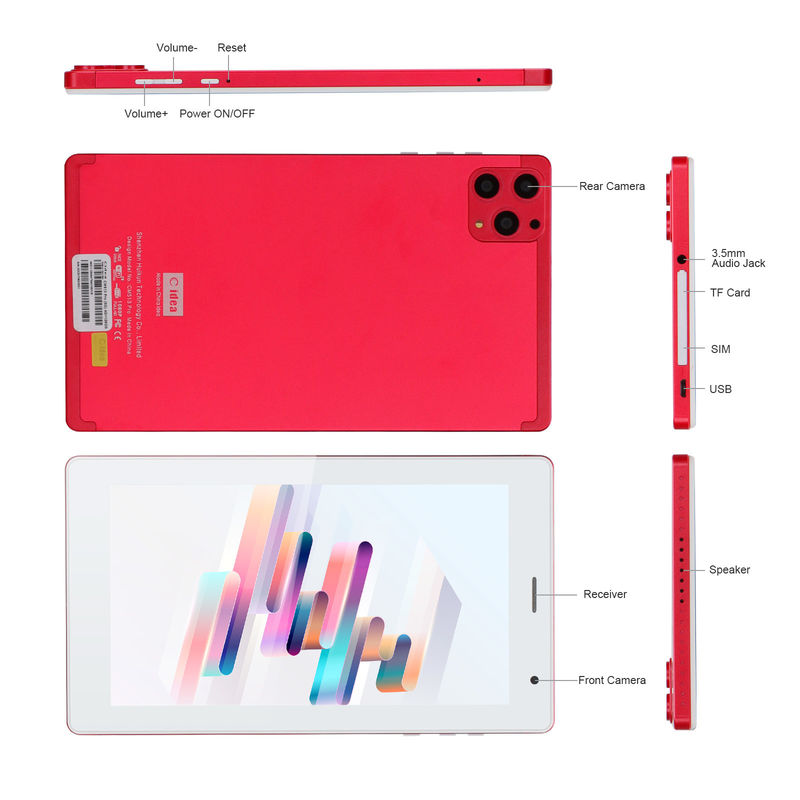 C fikir 7 Inç Android Akıllı Tablet 8+512GB Dört çekirdekli WiFi Tablet HD Dokunmatik Ekran CM513 ((Kırmızı)
