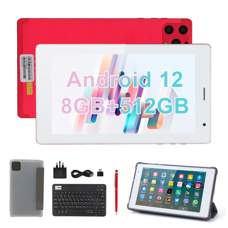 C fikir 7 Inç Android Akıllı Tablet 8+512GB Dört çekirdekli WiFi Tablet HD Dokunmatik Ekran CM513 ((Kırmızı)