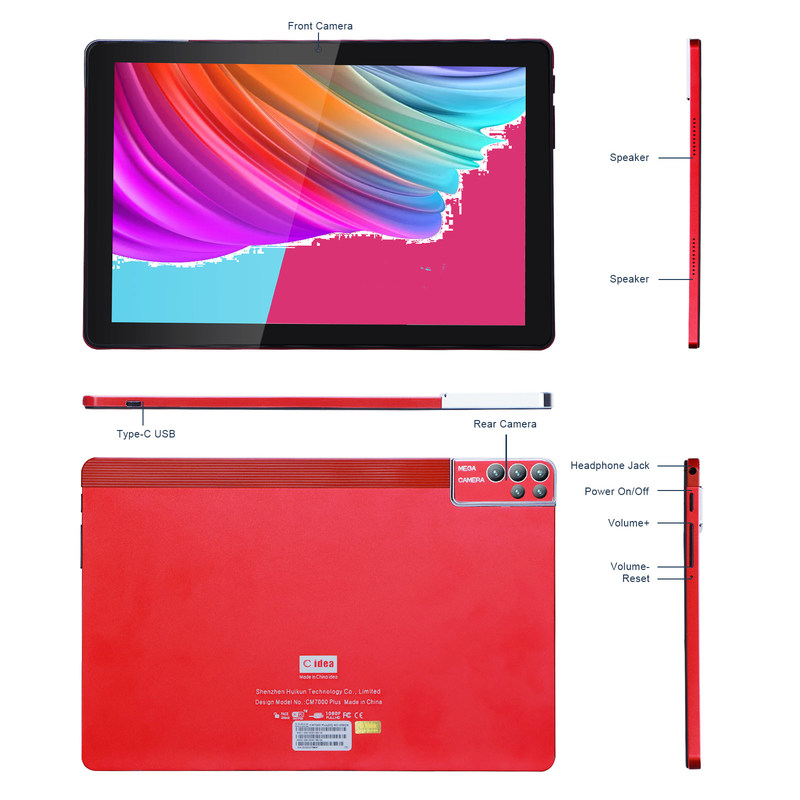 C Idea 10 Inch Tablet PC Android 12 Tablet 6GB RAM 256GB ROM 6000mAh Pil IPS HD Dokunmatik Ekran CM7000PLUS