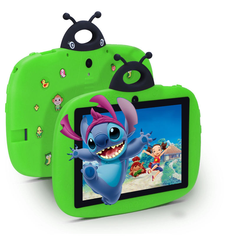 C fikri Çift Kamera WiFi 7 Inch Tablet PC Android Çocuklar Küçük Çocuk Öğrenme için 128GB Case/Kids App CM75 ile (yeşil)