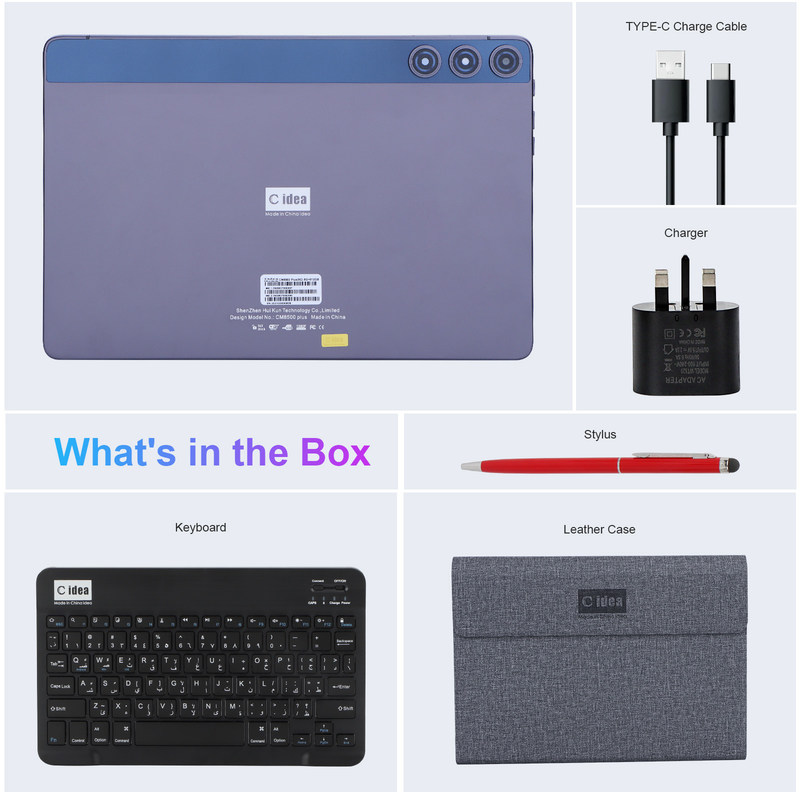 C fikir Android Tablet 10.1 Inç Çift Kamera 8GB RAM 512GB WIFI 5G Tablet ile Klavye Fare Okul için SIM Destek