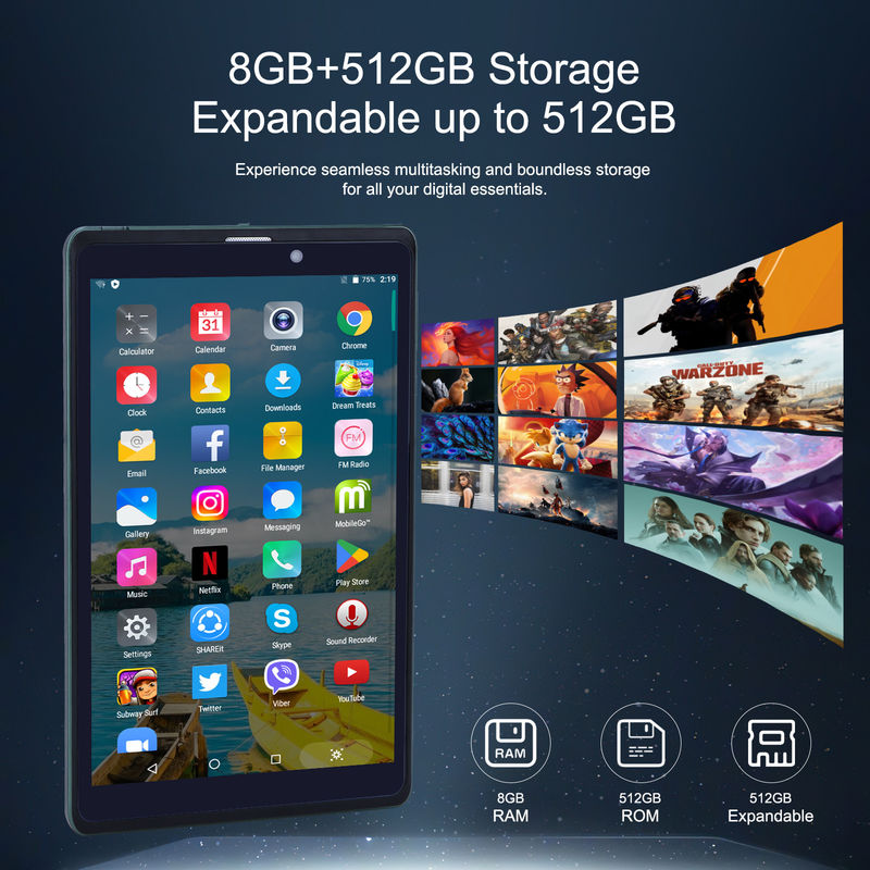 C fikir 8 Inch Android Tablet PC Android 12 işletim sistemi ile Dört çekirdekli CPU 8GB RAM 512GB Depolama IPS HD Ekran CM818-Yeşil