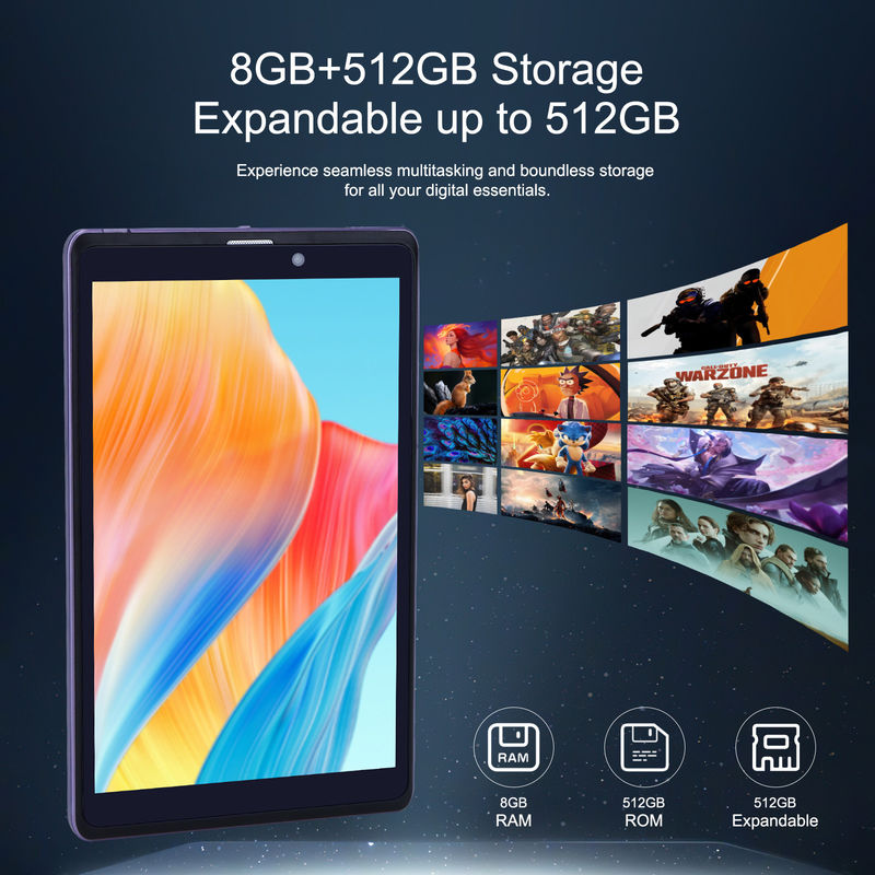 C Idea Portable 8 In Android Tablet PC 8GB RAM 512 GB Android 12 Tablet IPS HD Ekran Dört çekirdekli CM818-Purple