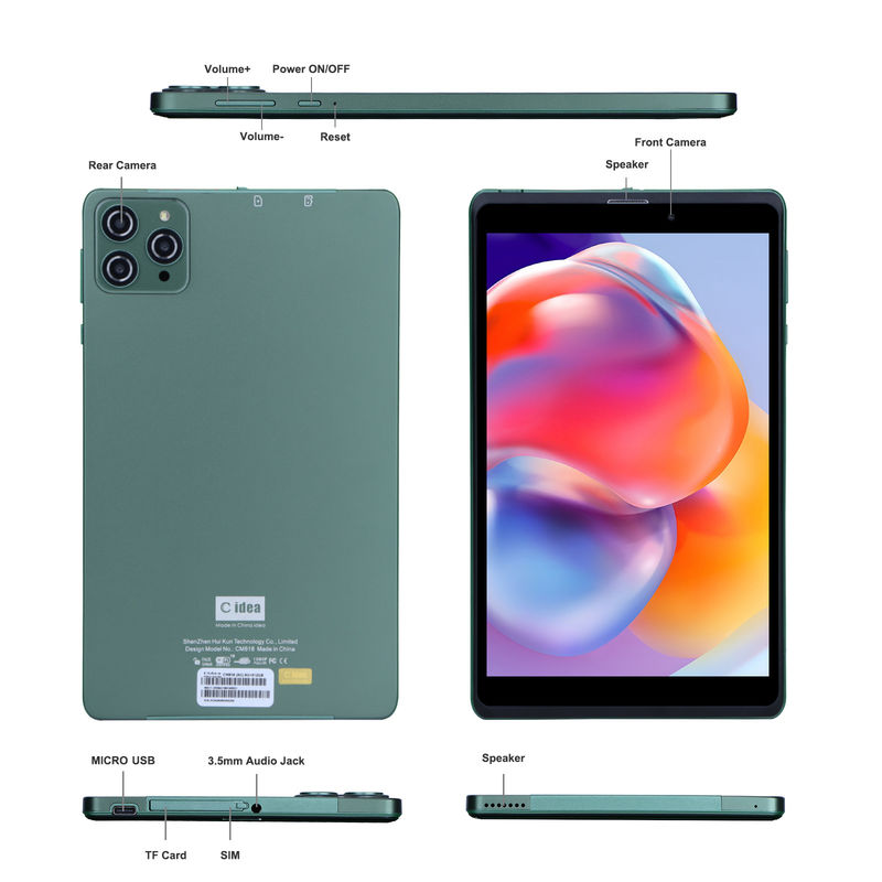 C fikir 8 Inch Android Tablet PC Android 12 işletim sistemi ile Dört çekirdekli CPU 8GB RAM 512GB Depolama IPS HD Ekran CM818-Yeşil