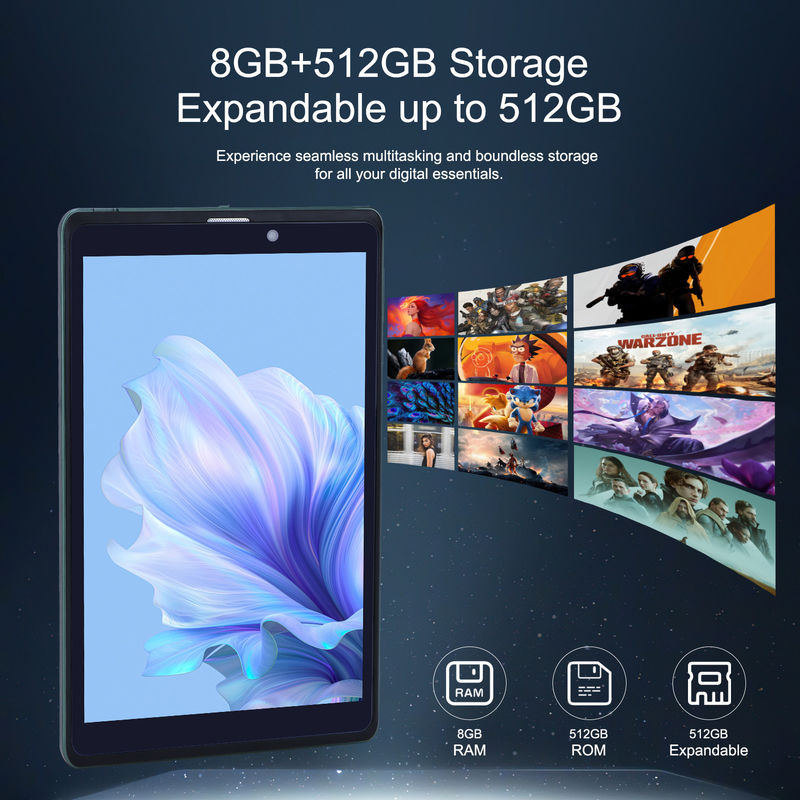 C fikir 8 Inch Android Tablet PC Android 12 işletim sistemi ile Dört çekirdekli CPU 8GB RAM 512GB Depolama IPS HD Ekran CM818-Yeşil