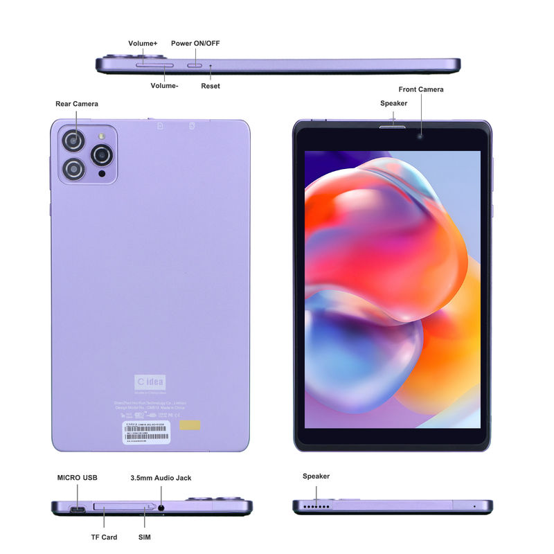 C Idea Portable 8 In Android Tablet PC 8GB RAM 512 GB Android 12 Tablet IPS HD Ekran Dört çekirdekli CM818-Purple