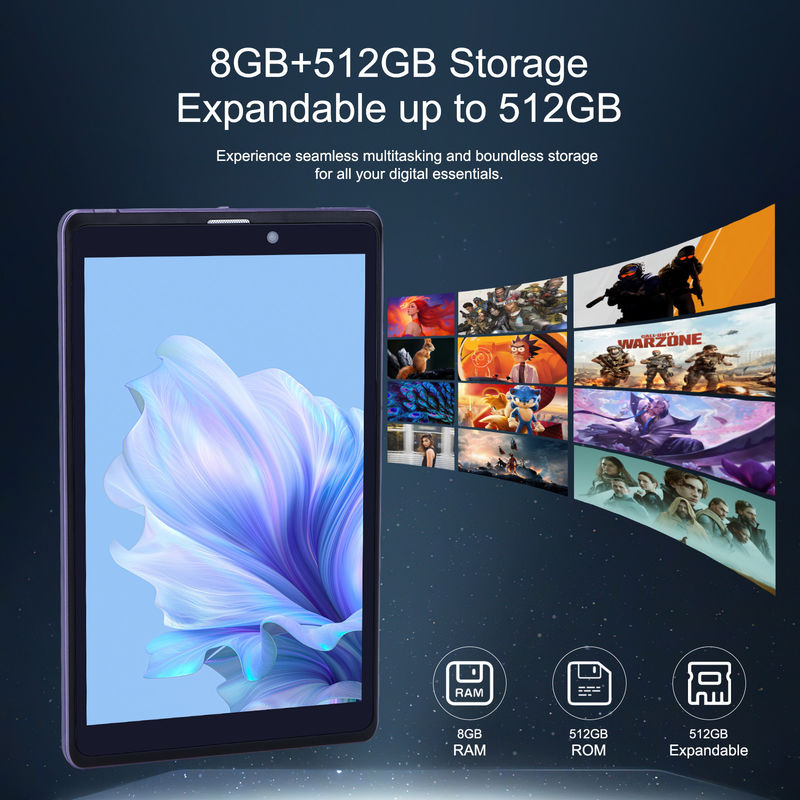 C Idea Portable 8 In Android Tablet PC 8GB RAM 512 GB Android 12 Tablet IPS HD Ekran Dört çekirdekli CM818-Purple