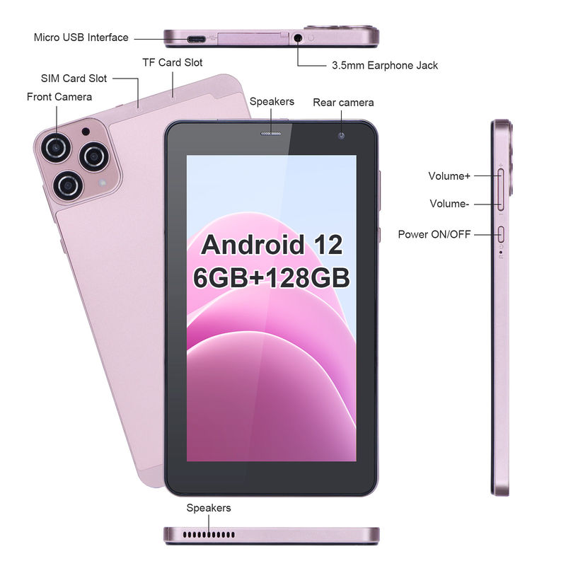 C fikir 7 Inç Android Akıllı Tabletler 6+128GB Dört çekirdekli WiFi Tabletler Gençler için HD Dokunmatik Ekran CM515 ((Pink)