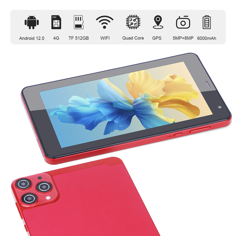 C Idea WiFi 5G Tablet 7 Inch Tabletler 6+128GB Eğitim İçin Dört Çekirdekli Dokunmatik Ekran CM515 ((Kırmızı)
