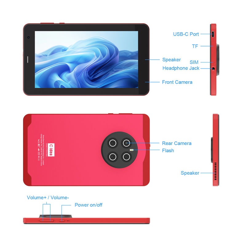 C Idea Android 13 Tablet SIM ile Wifi 7 Inç Dokunmatik Ekran Öğrenciler için Tablet CM518 Pro Kırmızı