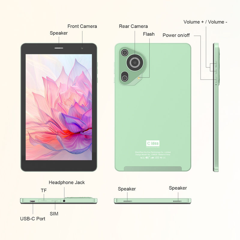 C Idea Yüksek çözünürlüklü ekran 800x1280 Ips ekranlı 8 Inch Tablet PC Gençler için Eğitim CM828 Yeşil