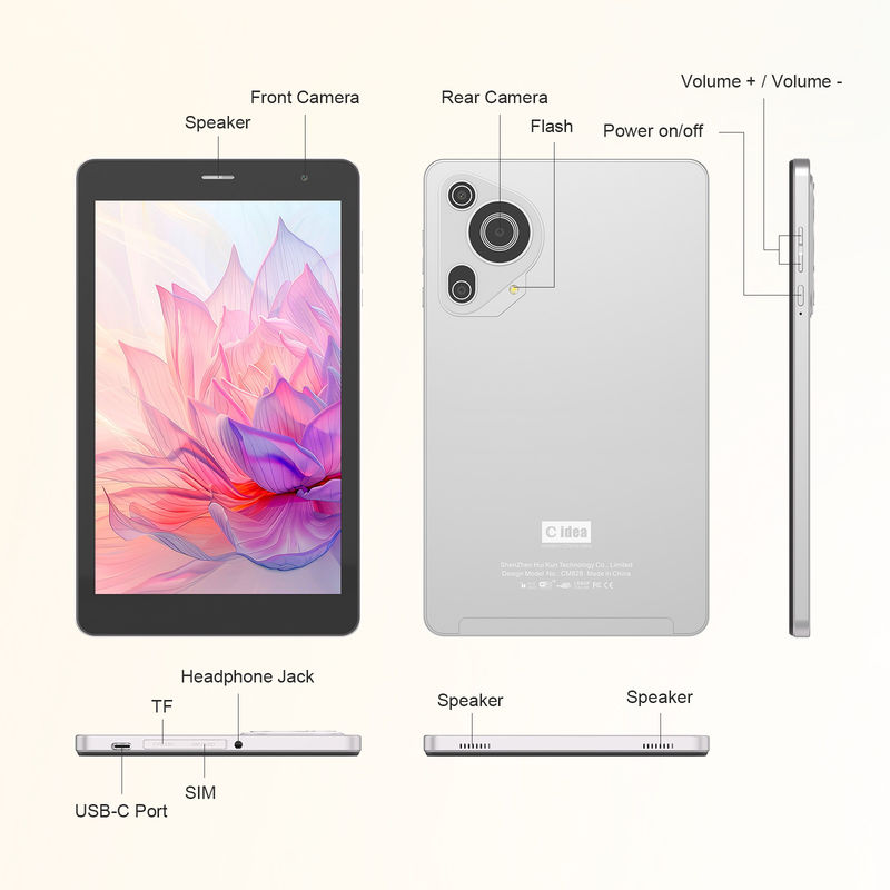C Idea 8 Inch Tabletler Çift Kamera Dokunmatik Ekran Telefon Çağrıları ile Akıllı Tablet PC CM828 Gümüş
