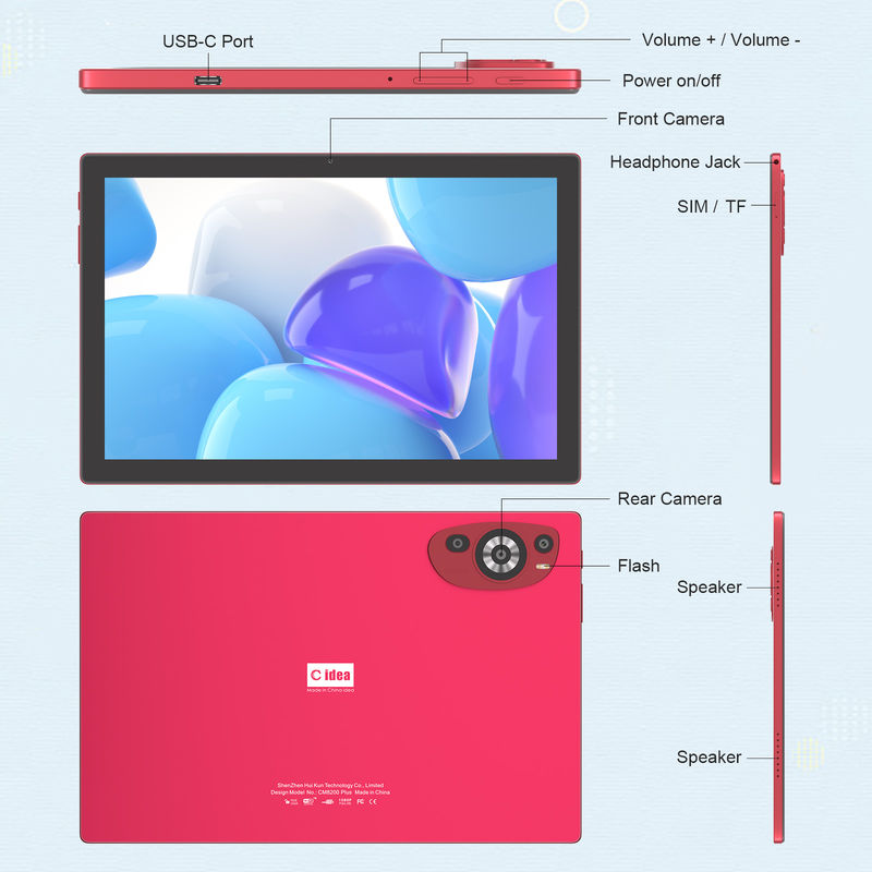 C Idea 10.1 Inch Android 14 Smart Tablet Pc Sim Destekle Gençler için CM8200Plus kırmızı