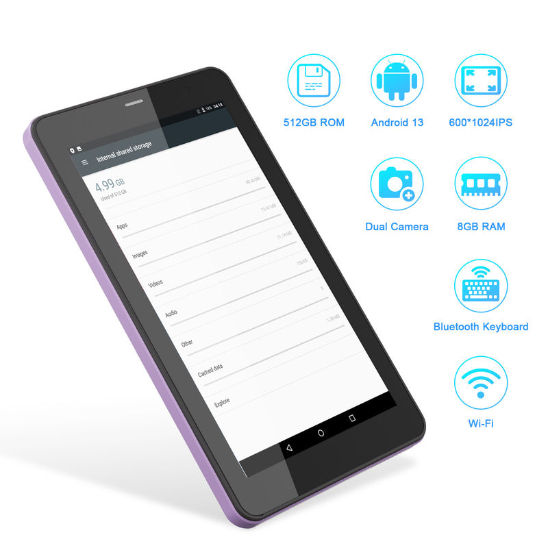 C Idea Android 13 Eğitim Tableti, 8+512GB, Sim Destekle Taşınabilir 7 Inçlik Tablet PC CM518pro Mor