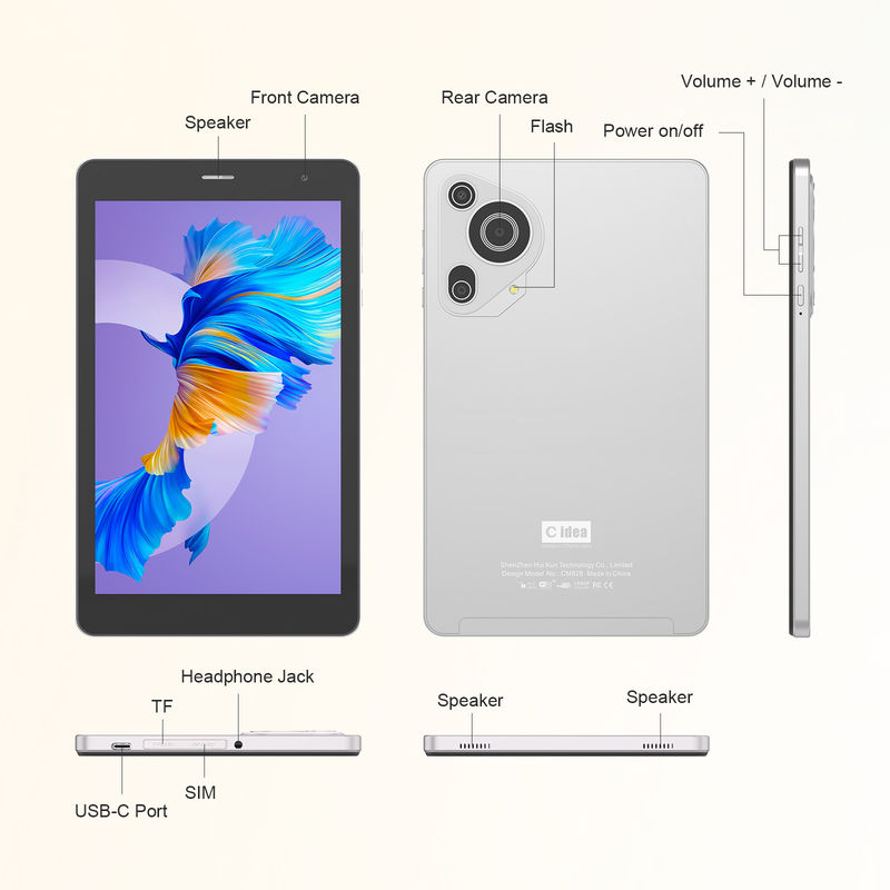 C Idea 8 Inch Tabletler Çift Kamera Dokunmatik Ekran Akıllı Tablet PC CM828 Gümüş