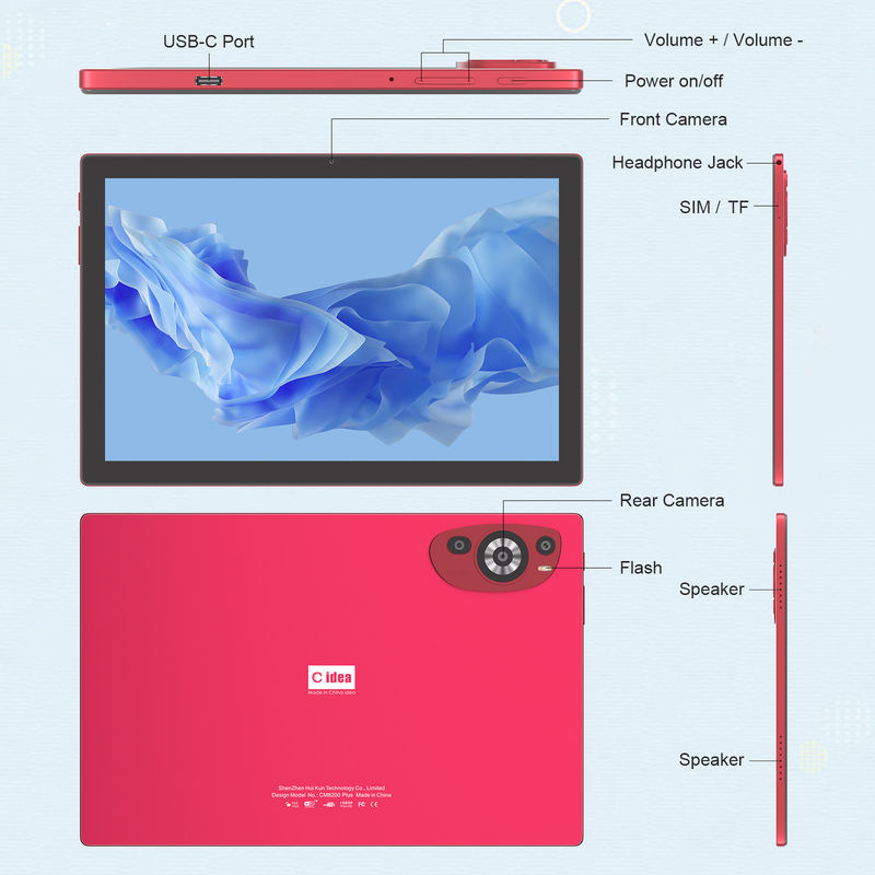C Idea 10.1 Inch Android 14 Smart Tablet Pc Dual SIM ve Pen ile CM8200Plus kırmızı