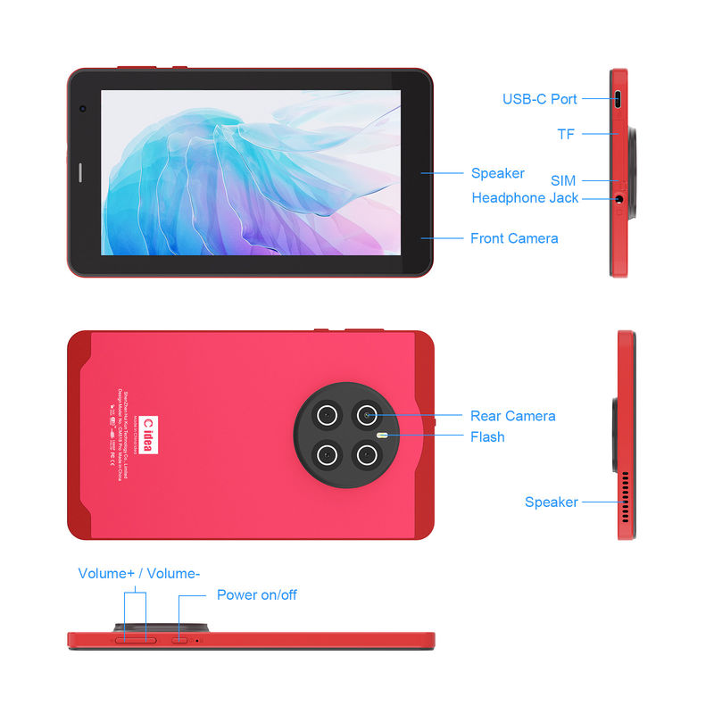 C Idea Android 13 Tablet SIM ile Wifi 7 Inç Dokunmatik Ekranlı Tablet CM518 Pro Kırmızı