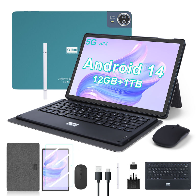 C Idea 14 Inch Tablet Büyük Depolama Akıllı Tablet PC klavyesi CM14000 artı mavi