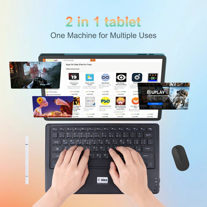 C Idea 14 Inch Tablet Büyük Depolama Akıllı Tablet PC klavyesi CM14000 artı mavi