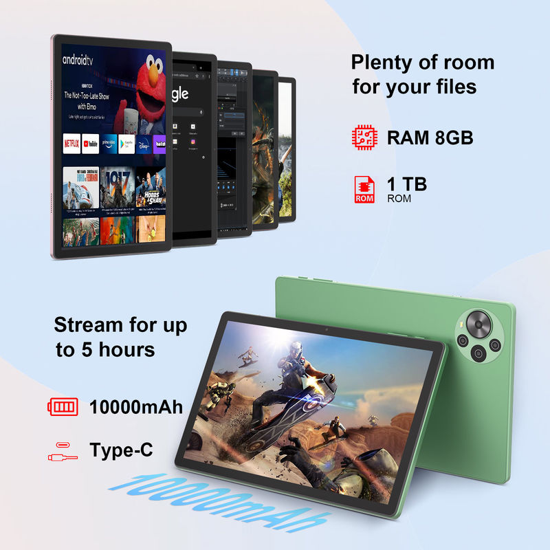 C Idea En Yeni 10.5 Inch Android 14 Tablet PC 2k Dokunmatik Ekranlı Tablet SIM ile CM10500 Plus yeşil