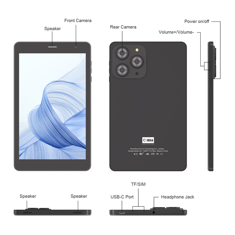 C idea 8 inç Wifi Tablet, 8+512GB Depolama, Dört Çekirdekli İşlemci, 800x1280 IPS Dokunmatik Ekran CM817 Pro