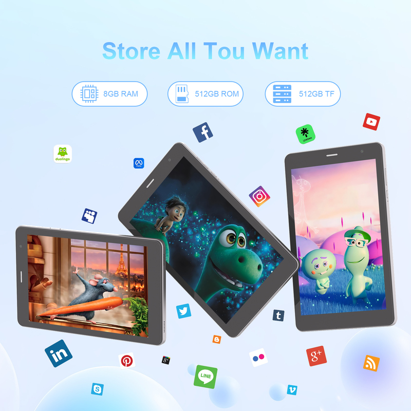 C idea 8 inç Wifi Tablet, 8+512GB Depolama, Dört Çekirdekli İşlemci, 800x1280 IPS Dokunmatik Ekran, gümüş CM817 Pro