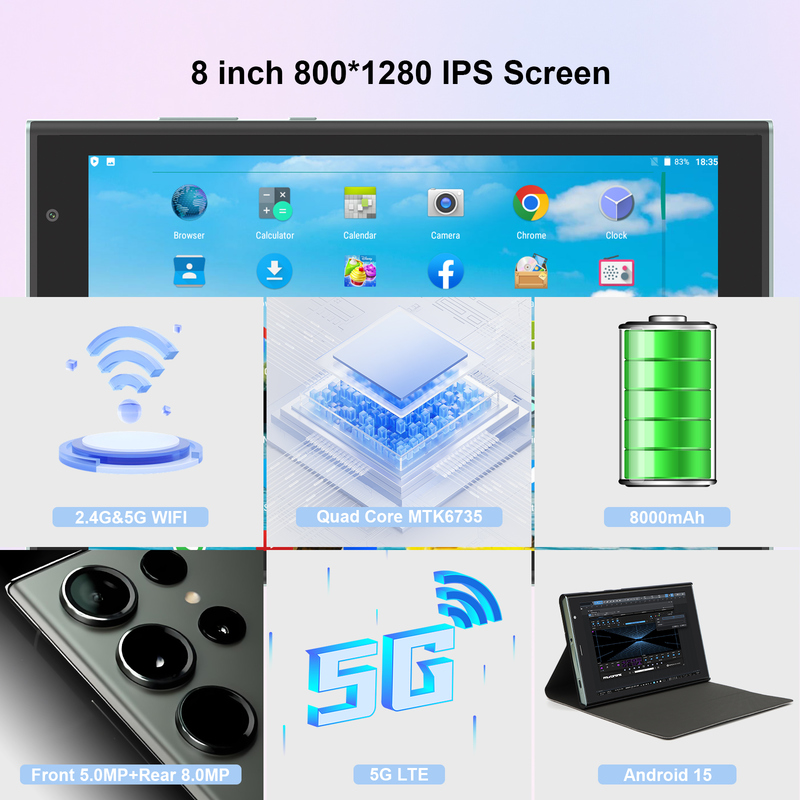 C fikir 8 + 512GB depolama ile 8 inçlik Wifi Tablet Quad Core işlemci 800x1280 IPS dokunmatik ekran yeşil CM824