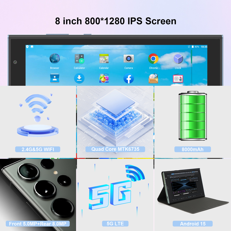 C fikir 8 + 512GB depolama ile 8 inçlik Wifi Tablet Quad Core işlemci 800x1280 IPS dokunmatik ekran mavi CM824