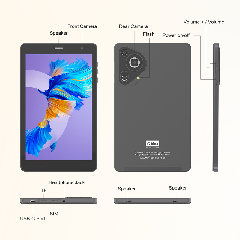 C idea Youth 8 İnç Tablet Android 15 Siyah Işık Ekranlı, WiFi, 8GB + 512GB, 800*1280 IPS incell CM828