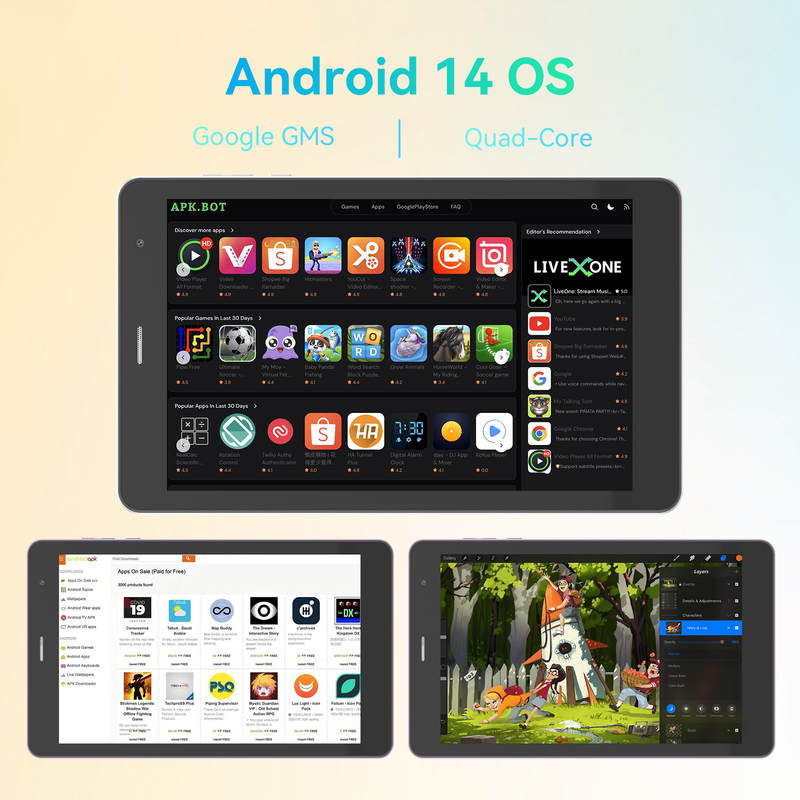 C fikir Gençlik gümüş 8 Inch Tablet Android 15 TF kart yuvası ile, WiFi,8GB +512GB, 800*1280 IPS incell CM828