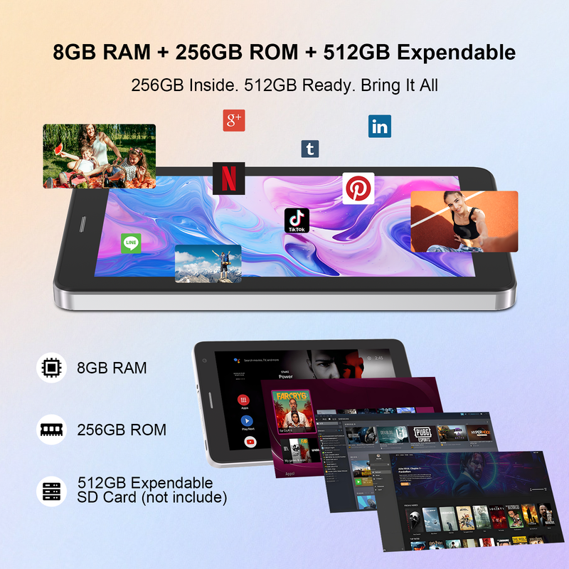 C fikir 7 Inch Android Akıllı Tabletler 8+256GB 8*CortexTm-A53 WiFi Tablet HD Dokunmatik Ekran CM517 hava
