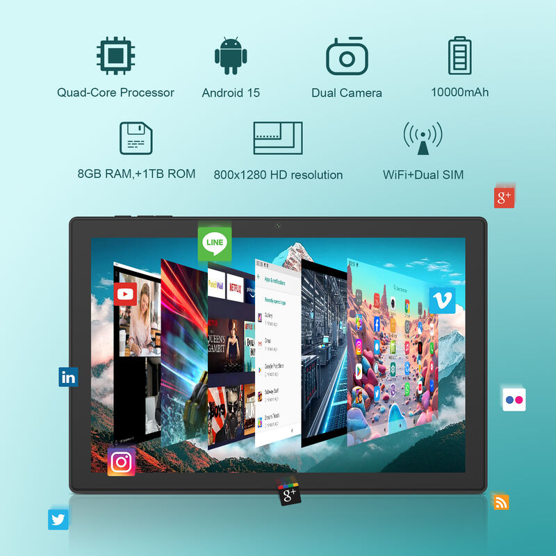 C Idea 10.1 Inch Tablet PC Çift Kamera Wi-Fi HD Kapasitatif Ekran Çözünürlüğü 8GB RAM 1TB ROM Eğlence ve İş Kullanımı (Siyah)