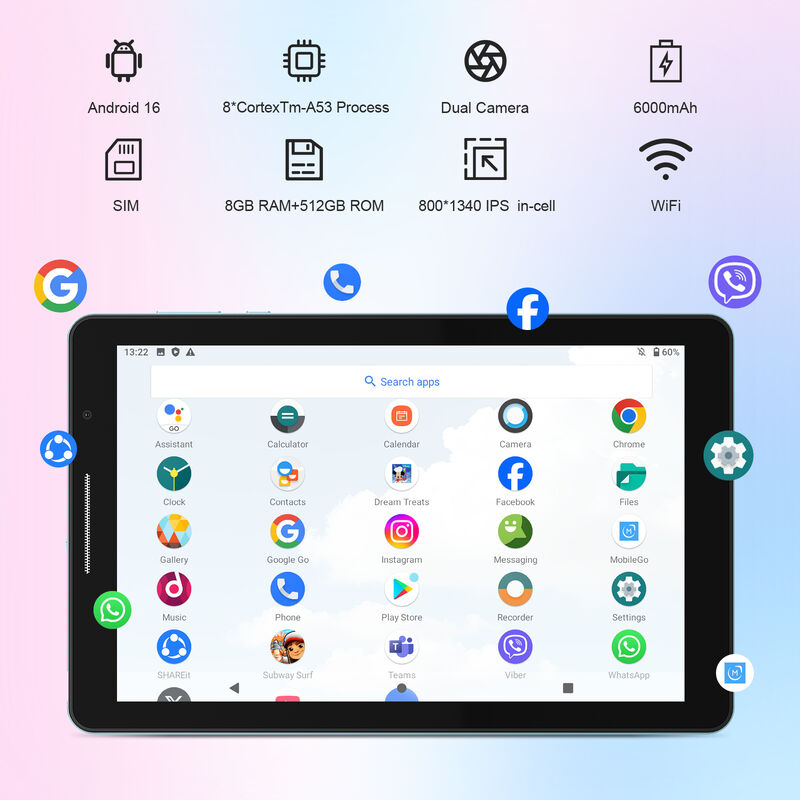 C Idea 8.68 Inch Tablet PC Android 16 Wi-Fi Kapasitif Ekran Çözünürlüğü Çift Kamera Eğlence ve İş Kullanımı CM936 (Mavi)