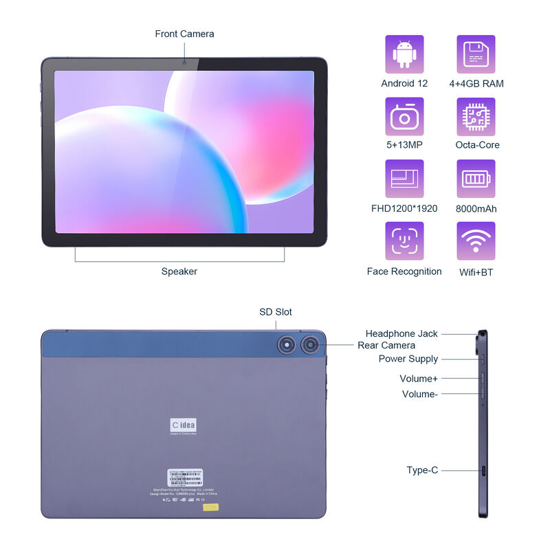 C Idea Android Tablet FHD 1200*1920 6000mAh Pil ile 10.1 Inch Tablet PC P1250