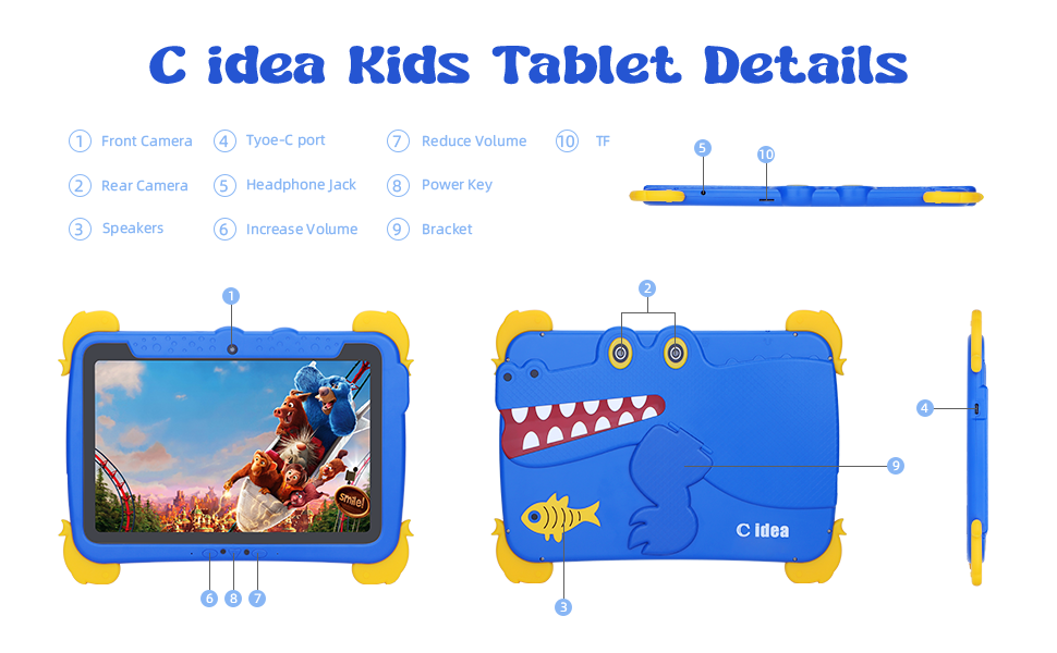 C fikir 10.1 inç Çocuk Tablet PC ile Kasa Göz Koruması ips HD Ekran Ön Kurulum IWAWA P1150
